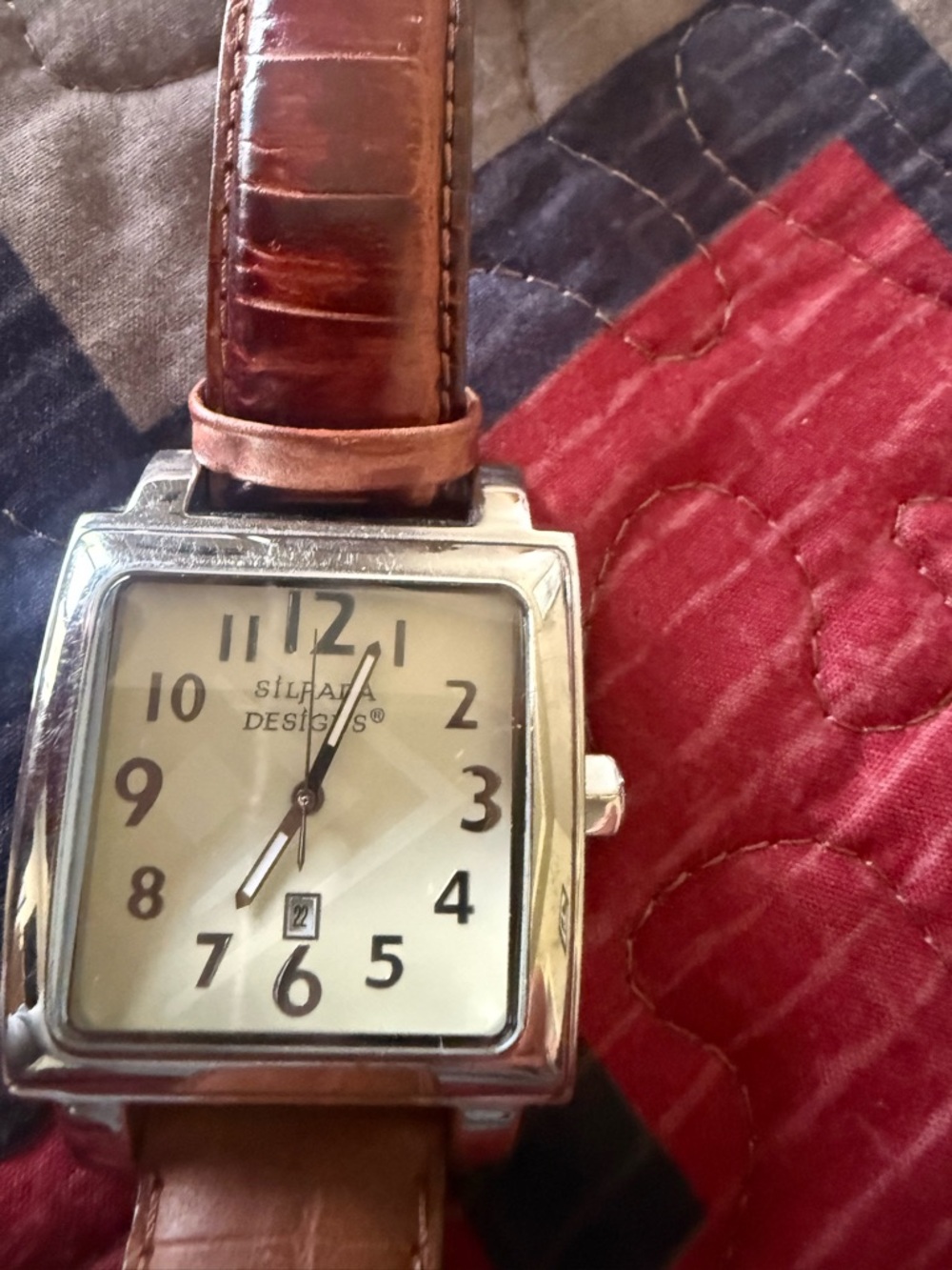 Silpada Women's Silver-Tone Square Watch with Brown Strap